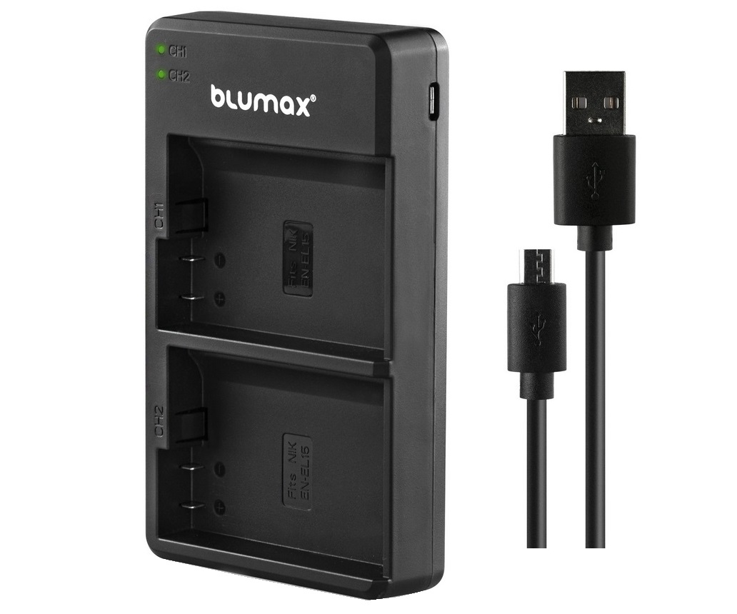Original Blumax Dual Charger for Nikon D7000 D7100 D7200 D7500 USB